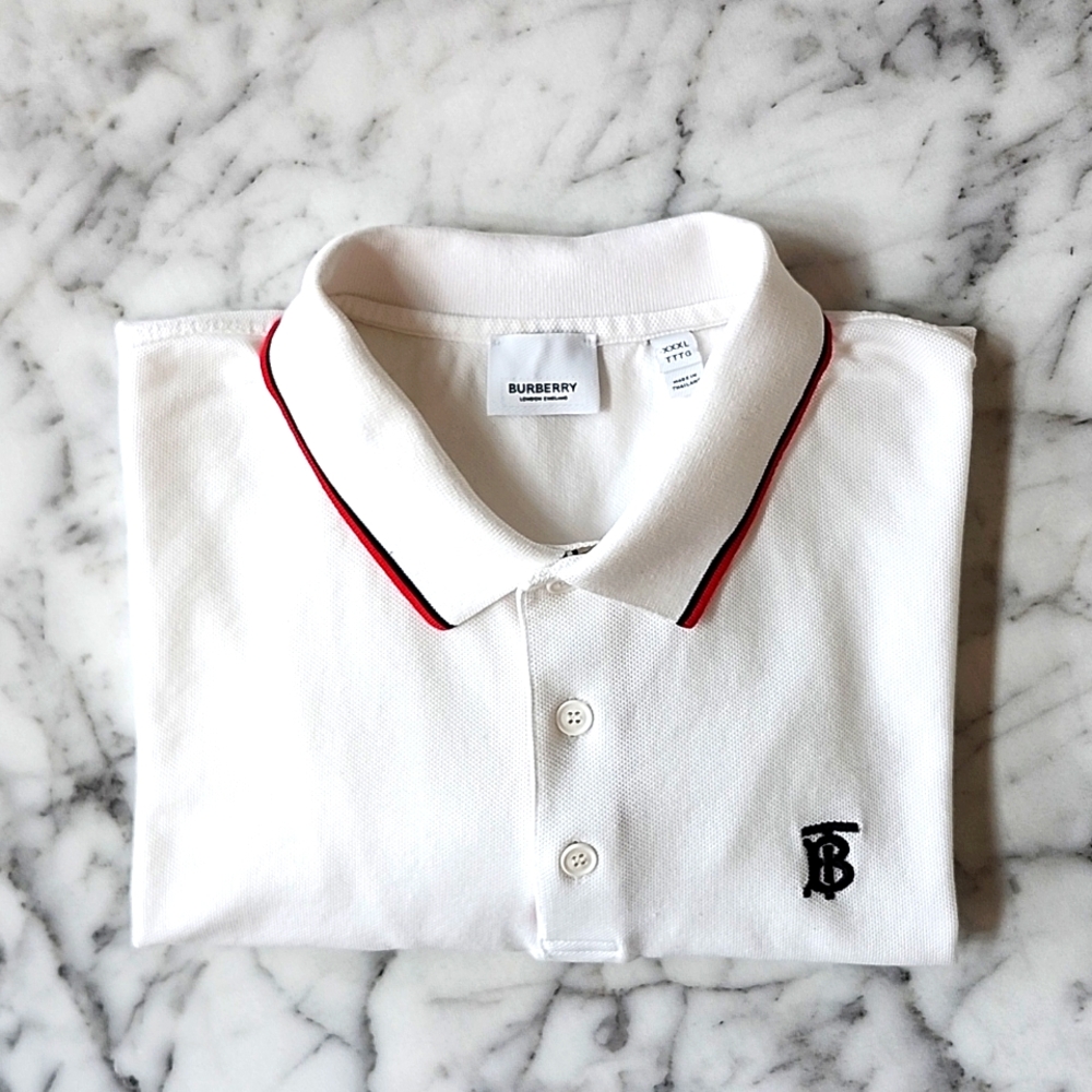 XXXL 100%Cotton White Burberry Polo Shirt
